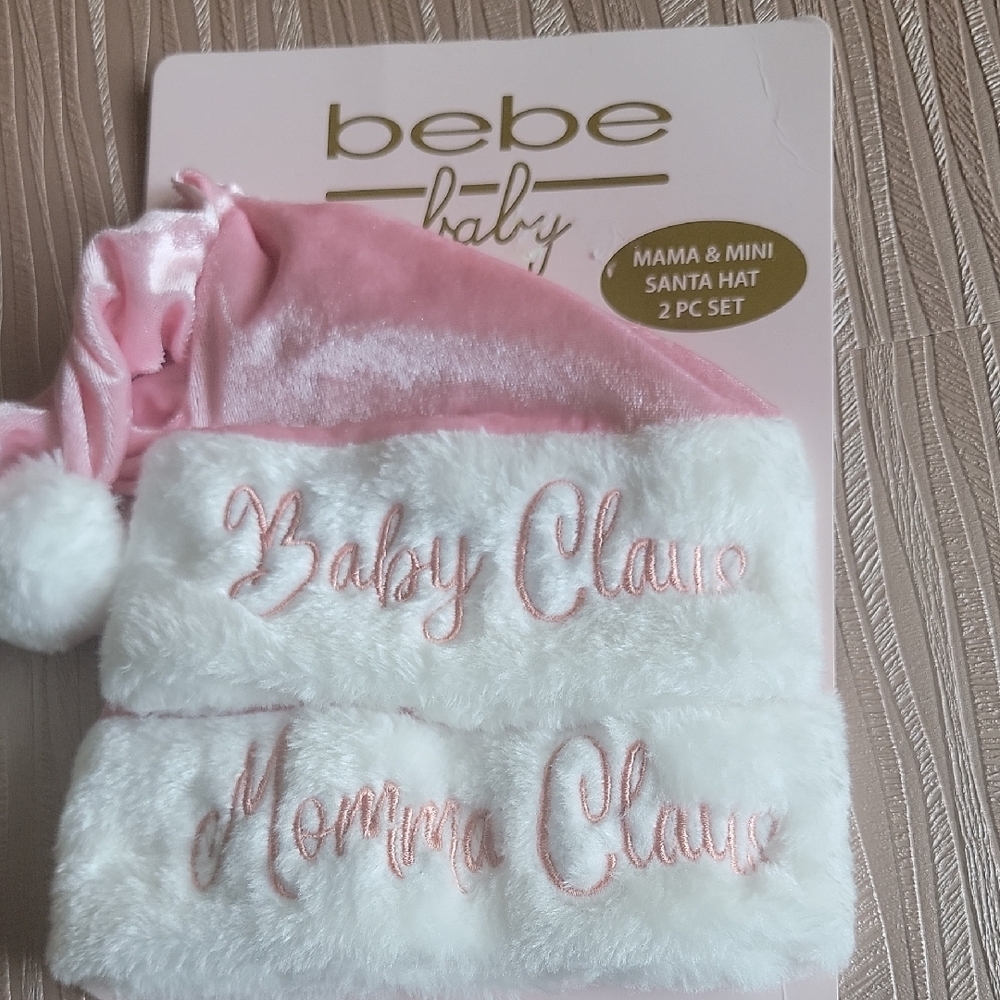 bebe Festive Pink and White Hat Set